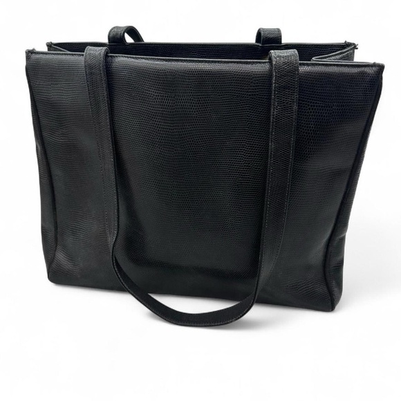 Black Leather Salvatore Ferragamo Vara Lizard Textured Handbag - Picture 2 of 8